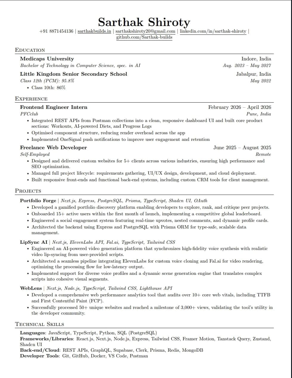 Sarthak Shiroty Resume